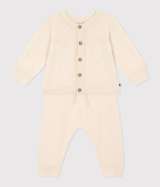 Babies' Wool/Cotton Knit 2-Piece Outfit AVALANCHE Ecru
