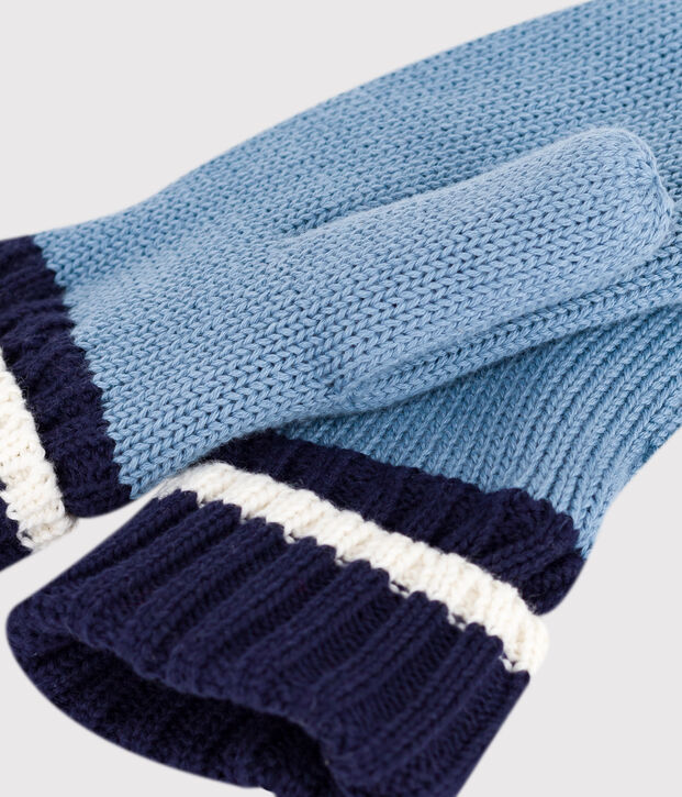 Children's knitted polar fleece-lined mittens blue
