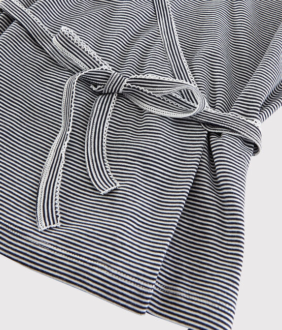 Women's Striped Cotton Wrapover Cardigan SMOKING blue/MARSHMALLOW white