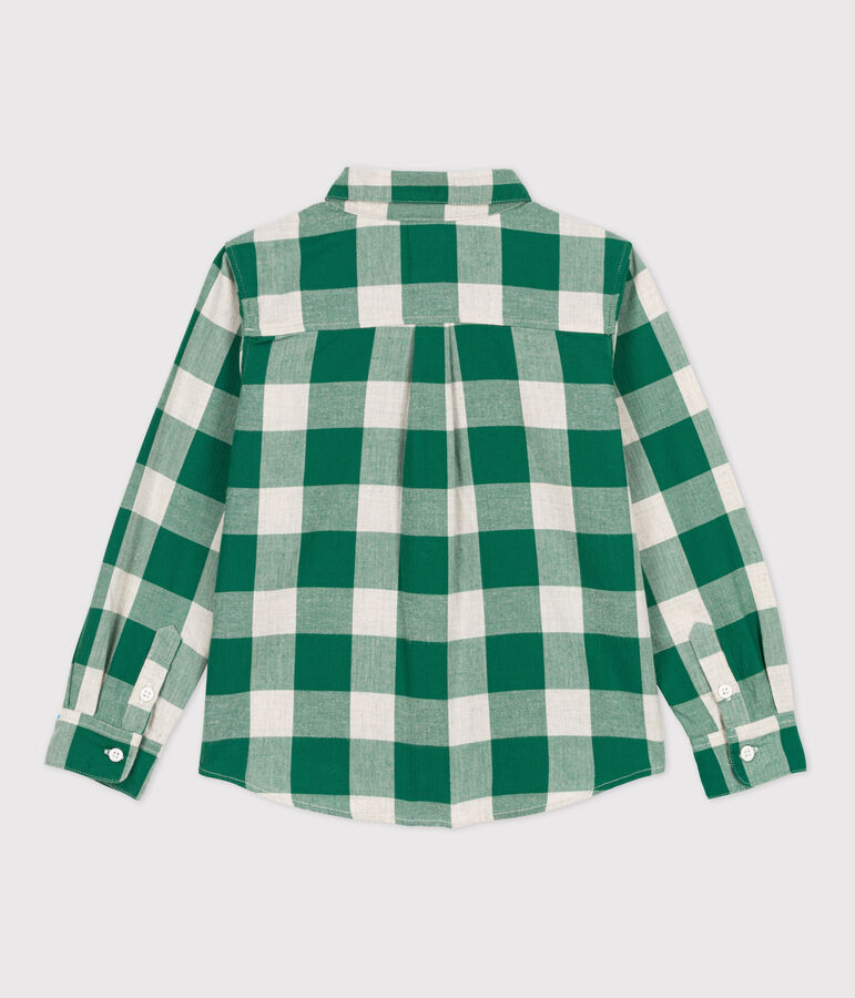 Boys' Checked Flannel Shirt MATCHA/ecru