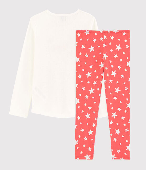 Girls' Starry Cotton Pyjamas MARSHMALLOW white/PEACHY pink