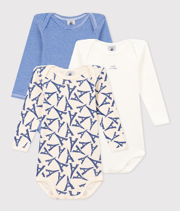 Babies' Paris Themed Long-Sleeved Cotton Bodysuits - 3-Pack multicolor