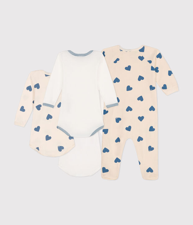 Babies' gift set containing pyjamas and three bodysuits with blue hearts multicolor