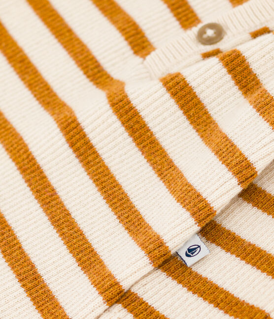 Babies' Stripy Knit Jumpsuit AVALANCHE white/ECUREUIL