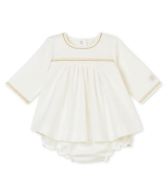 Baby girl's dress and bloomers MARSHMALLOW white