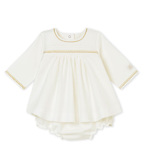 Baby girl's dress and bloomers MARSHMALLOW white