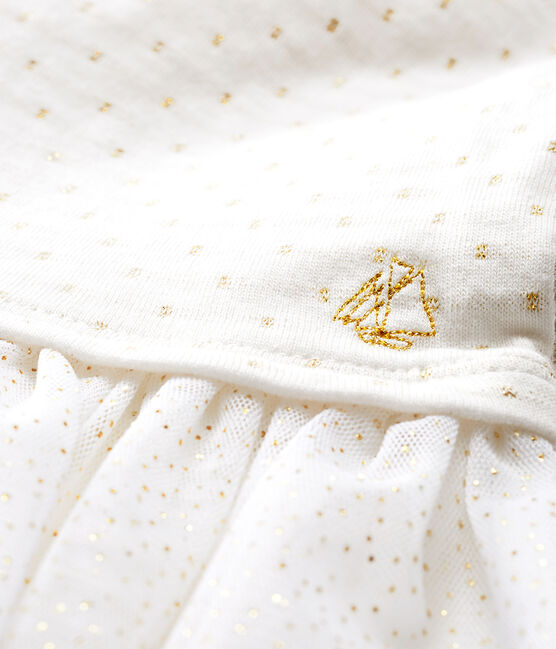 Baby Girls' Long-Sleeved Dual Material Dress MARSHMALLOW white/OR yellow