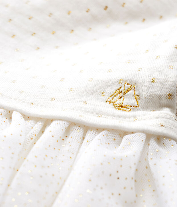 Baby Girls' Long-Sleeved Dual Material Dress white/yellow