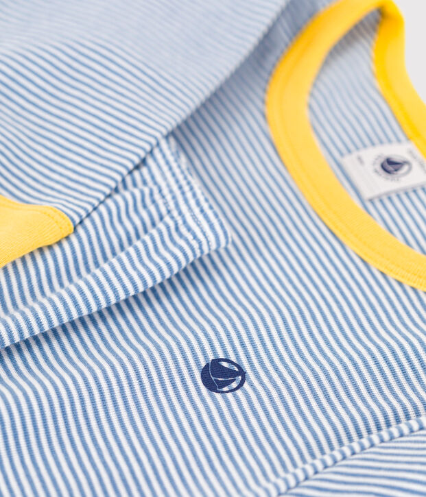 Children's stripy cotton pyjamas blue/white