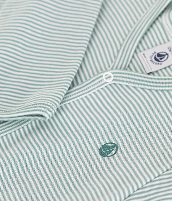 Babies' Stripy Cotton Pyjamas PAUL blue/MARSHMALLOW white