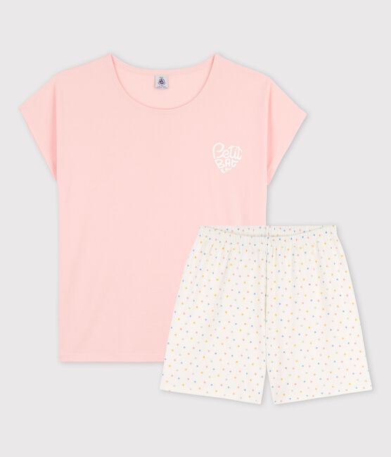 Girls' Pink Organic Cotton Short Pyjamas MINOIS pink/MULTICO white