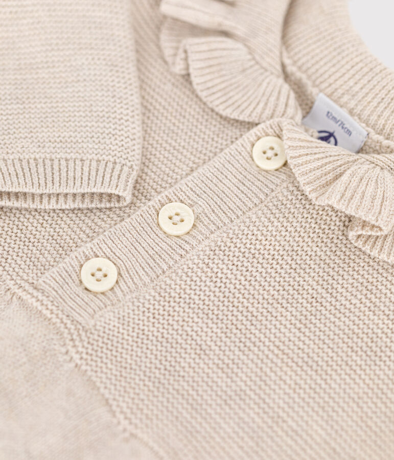 Babies' long-sleeved knitted cotton dress beige