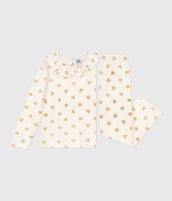 Children's golden heart-print velour pyjamas MILK /DORE