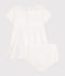 Babies' white cotton dress and bloomers with pretty openwork details ECUME white