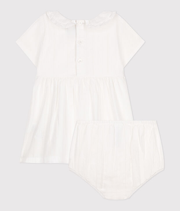 Babies' white cotton dress and bloomers with pretty openwork details white