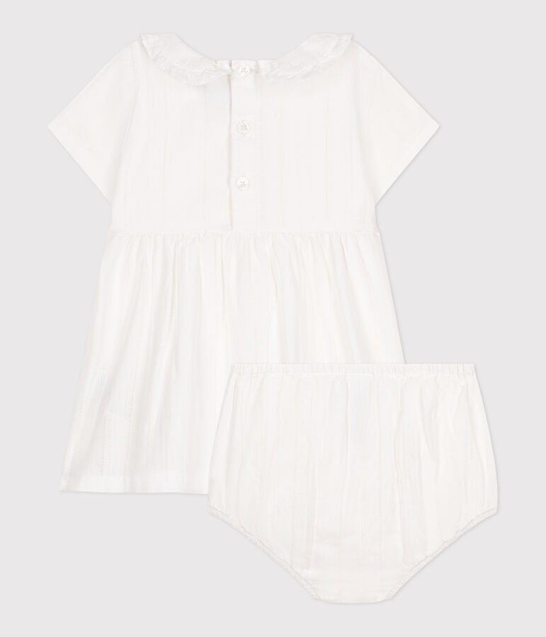 Babies' white cotton dress and bloomers with pretty openwork details white