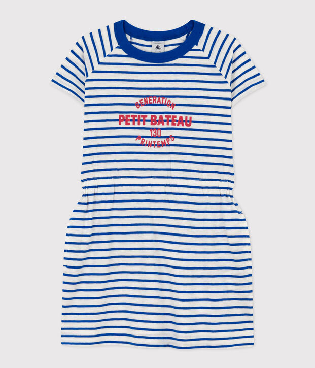 Girls' Striped Slub Jersey Dress white/blue