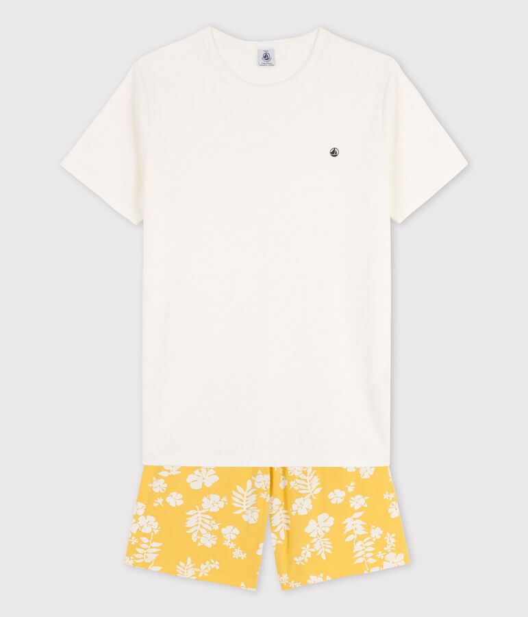 Boys' Cotton Short Pyjamas MARSHMALLOW white/ORGE