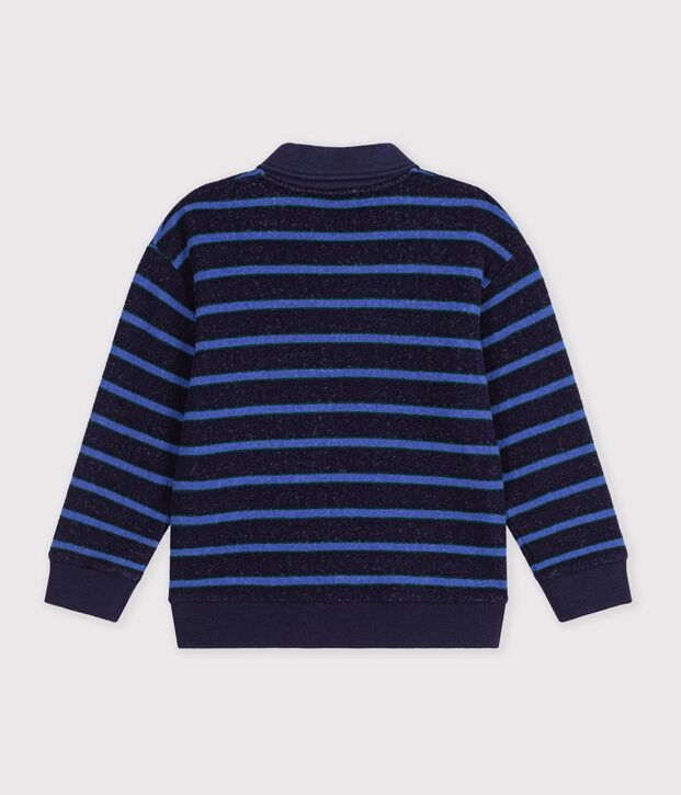 Children's stripy cotton polo neck sweatshirt blue/green/blue