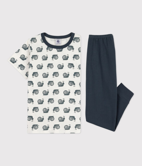 Boys' Snail Patterned Short-Sleeved Cotton Pyjamas DUCKY /MARSHMALLOW