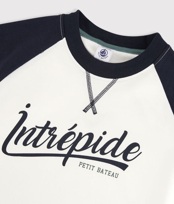 Boys' Short-Sleeved Jersey T-Shirt MARSHMALLOW white/SMOKING blue