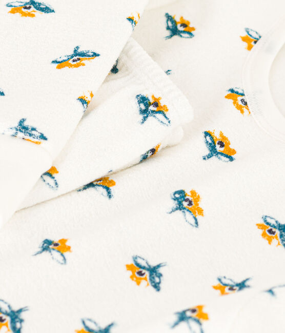 Girls' Flower Brushed Terry Towelling Pyjamas MARSHMALLOW white/MULTICO white