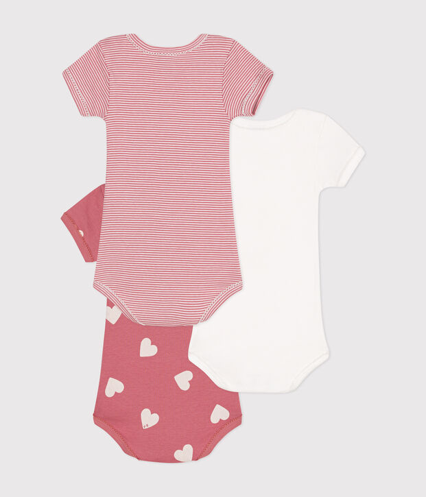 Babies short-sleeved heart-pattern cotton bodysuits - 3-pack multicolor