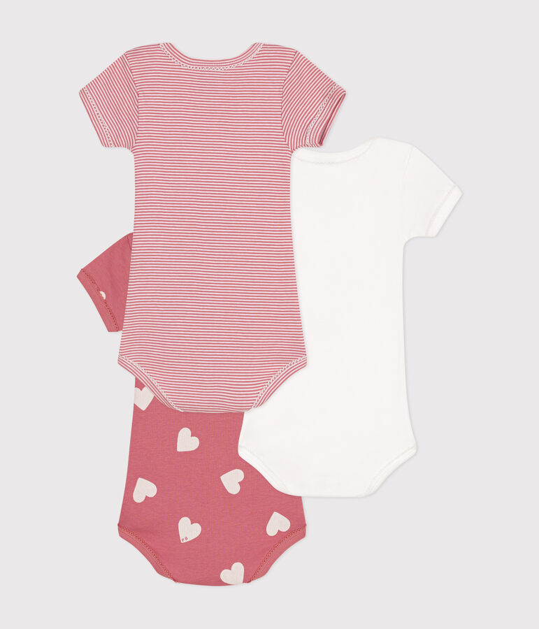 Babies short-sleeved heart-pattern cotton bodysuits - 3-pack multicolor