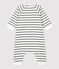 Babies' Sailor Striped Organic Cotton Fleece Jumpsuit MARSHMALLOW white/SMOKING blue