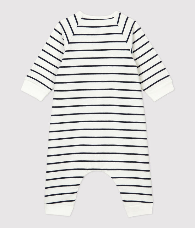 Babies' Sailor Striped Organic Cotton Fleece Jumpsuit white/blue