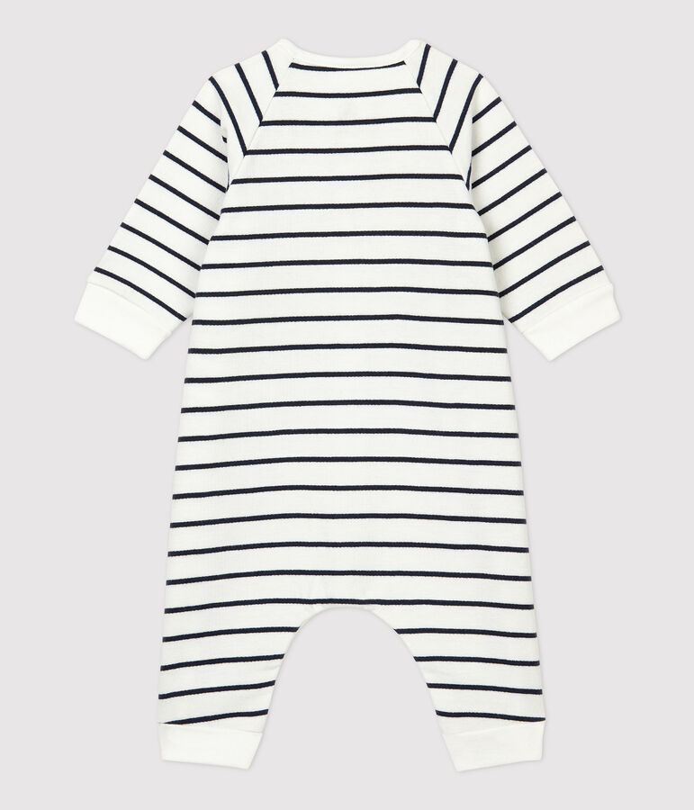 Babies' Sailor Striped Organic Cotton Fleece Jumpsuit white/blue