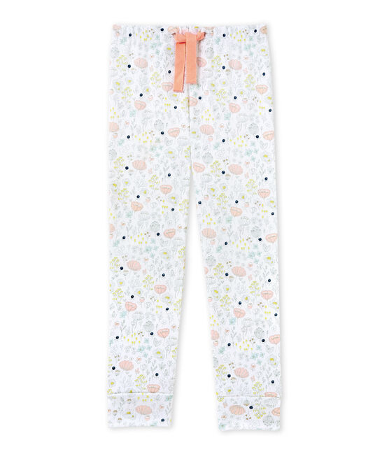 Girls' coordinating pyjama trousers ECUME white/ROSE pink/MULTICO