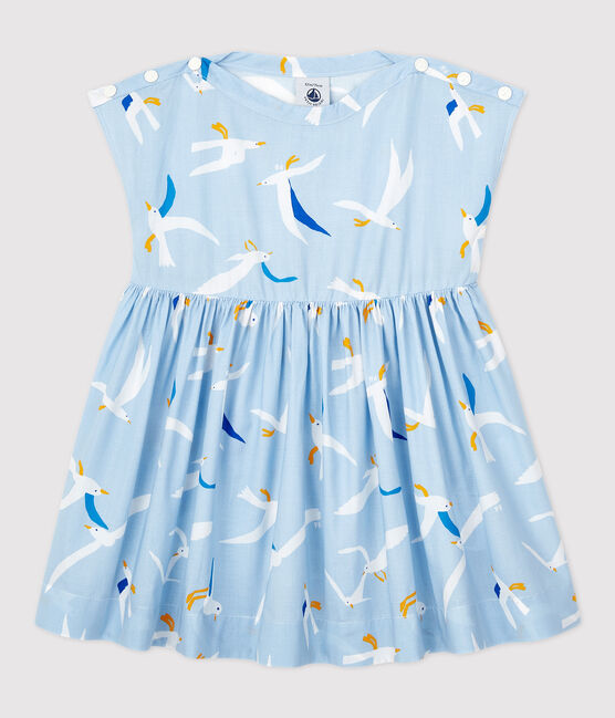 Baby Girls' Short-Sleeved Poplin Dress JASMIN blue/MULTICO white