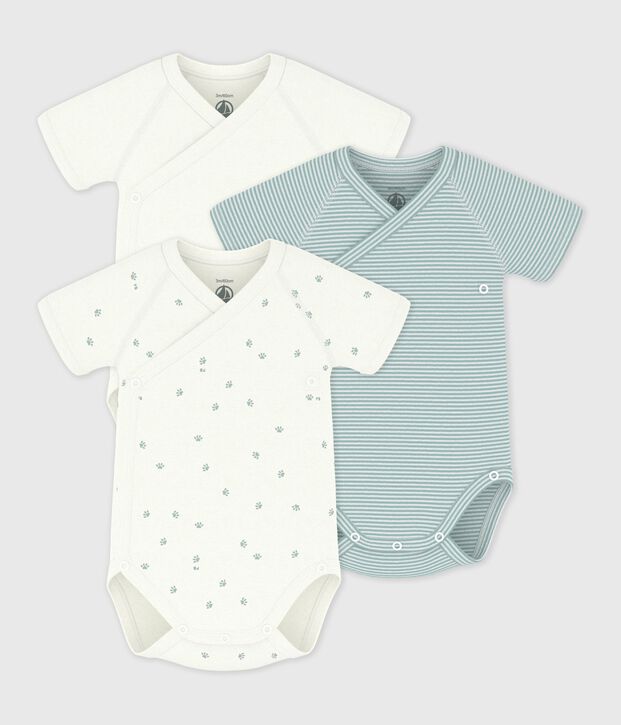 Pack of babies' short-sleeved printed cotton wrapover bodies multicolor