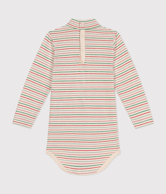 Babies' long-sleeved rollneck cotton bodysuit AVALANCHE white/MULTICO