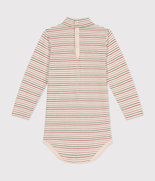 Babies' long-sleeved rollneck cotton bodysuit Ecru/multicolor