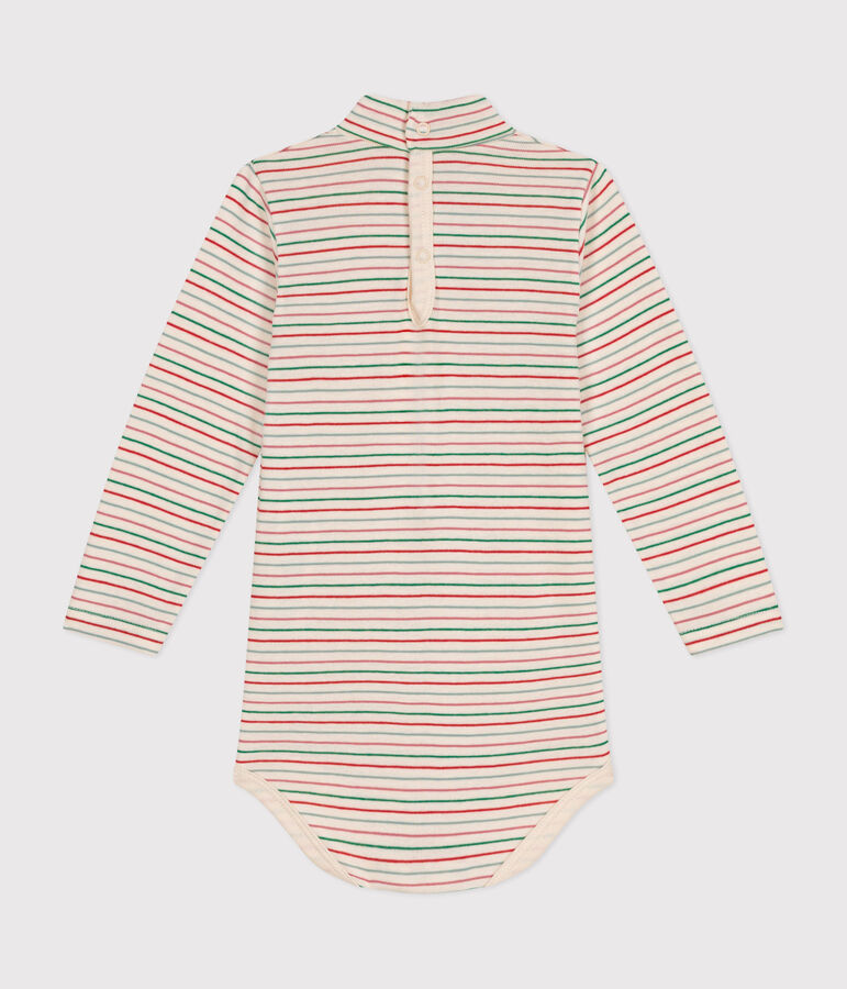 Babies' long-sleeved rollneck cotton bodysuit Ecru/multicolor