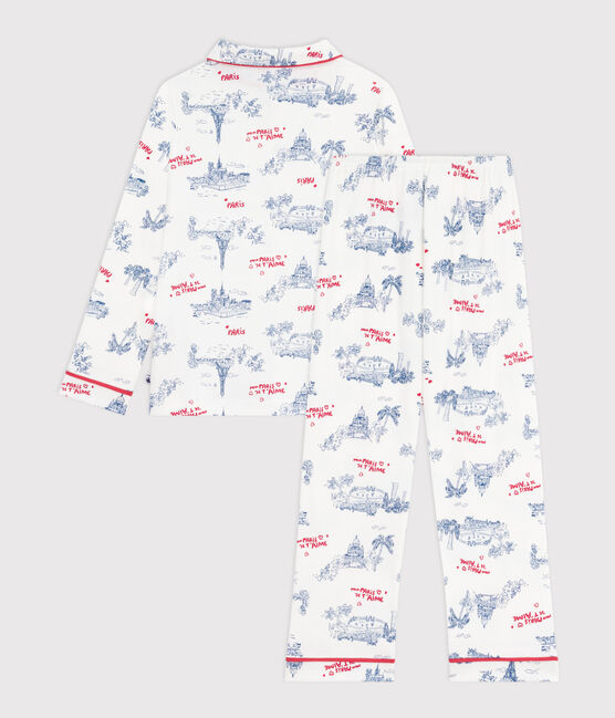 Children's Paris print cotton pyjamas with buttons MARSHMALLOW white/MULTICO white