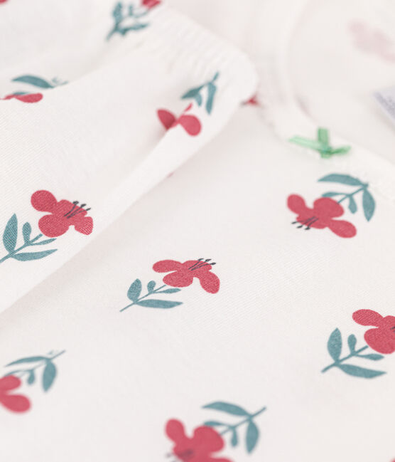 Girls' Floral Short-Sleeved Cotton Pyjamas MARSHMALLOW white/MULTICO white