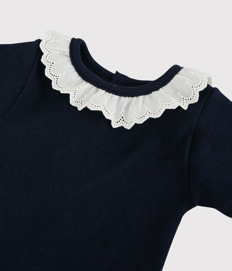 Baby Girls' Bodysuit with Eyelet Embroidery and Collar SMOKING blue