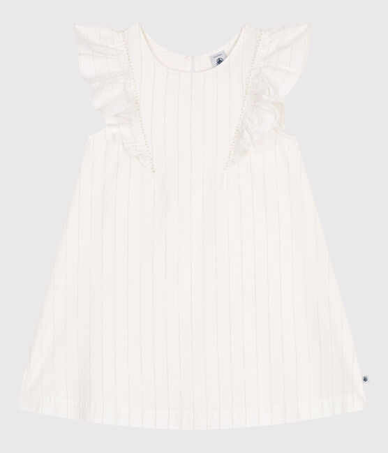 Children's short-sleeved cotton dress MARSHMALLOW white/ARGENT grey
