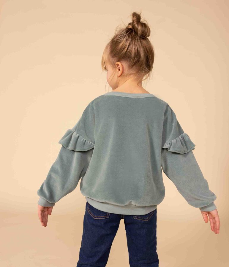 Girls' plain terry velour sweatshirt green