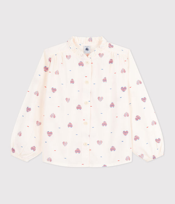 Children's long-sleeved heart-pattern cotton blouse AVALANCHE white/MULTICO
