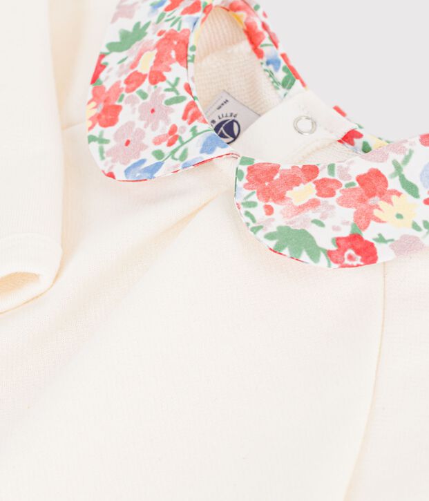 Babies' plain cotton sweatshirt with a printed collar MILK