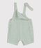 Babies' short-legged stripy cotton/linen dungarees green/green