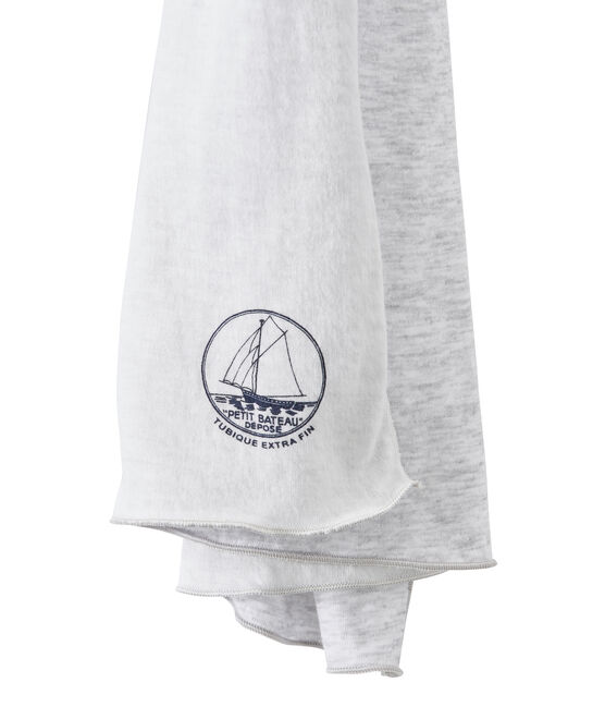 Women's scarf in an extra-fine tube knit POUSSIERE grey/LAIT white