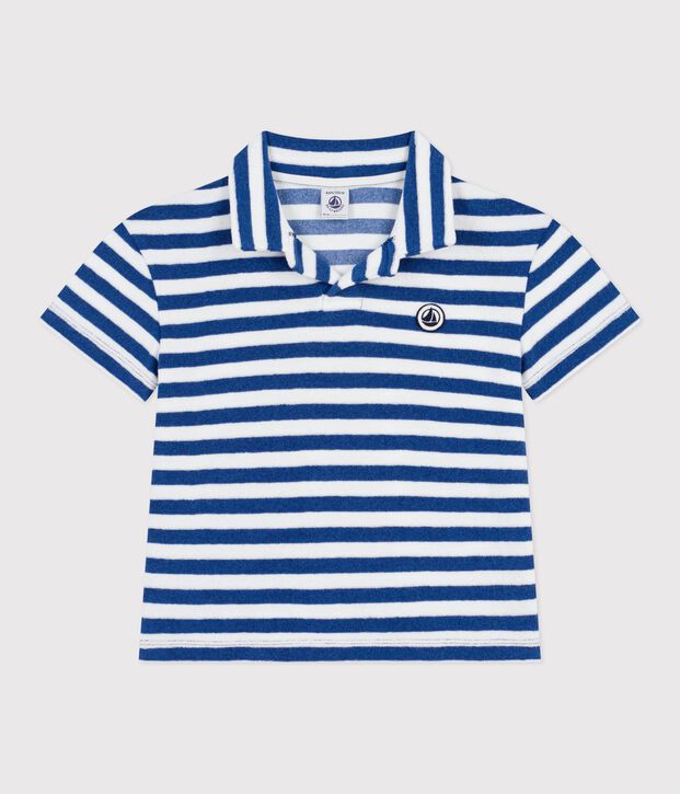 Children's short-sleeved cotton polo shirt blue/white