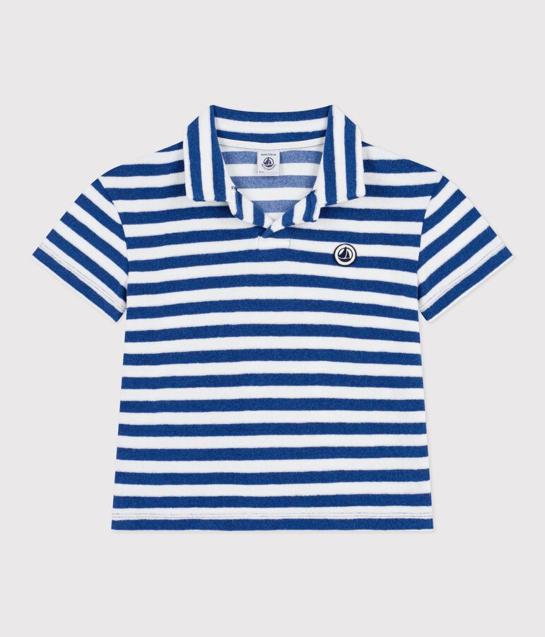Children's short-sleeved cotton polo shirt blue/white