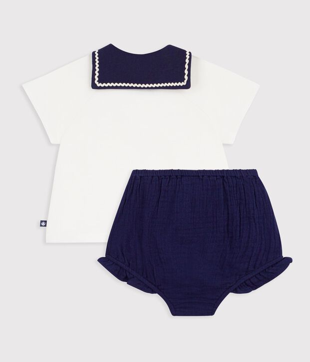 ifBabies' 2-piece cotton outfit, the T-shirt top has a sailor collar multicolor
