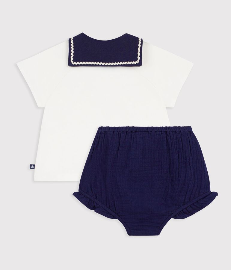 ifBabies' 2-piece cotton outfit, the T-shirt top has a sailor collar multicolor